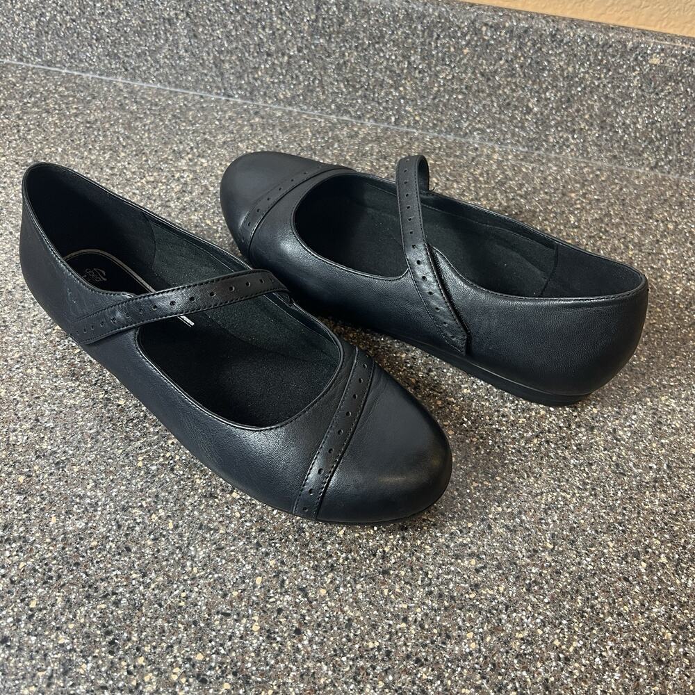 Abeo Mary Jane Comfort Casual Shoes Black Leather Women's Size 10 Snap On Flats